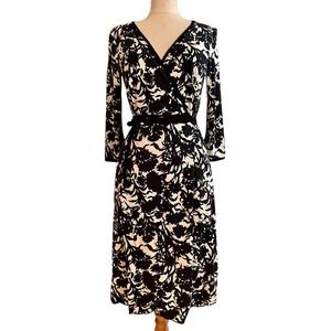 Black & cream floral wrap dress